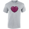 Pink Chequered Heart Mens Cotton T-Shirt 5 sizes 3 Colours Available Printed MT25