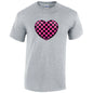 Pink Chequered Heart Mens Cotton T-Shirt 5 sizes 3 Colours Available Printed MT25