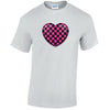 Pink Chequered Heart Mens Cotton T-Shirt 5 sizes 3 Colours Available Printed MT25