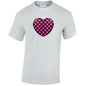 Pink Chequered Heart Mens Cotton T-Shirt 5 sizes 3 Colours Available Printed MT25