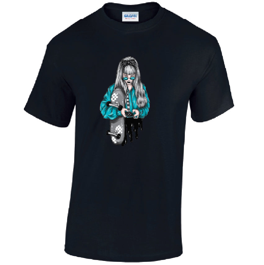 T31 Blue Skater Girl Unisex Cotton T-Shirts Various Sizes & Colours Available