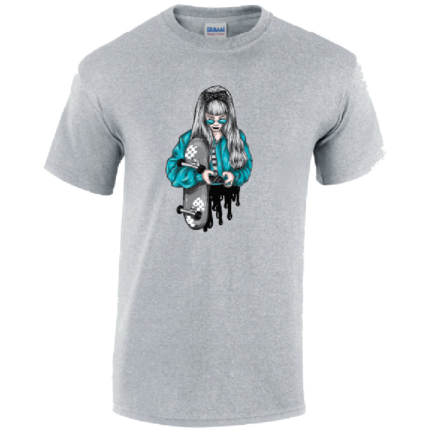 T31 Blue Skater Girl Unisex Cotton T-Shirts Various Sizes & Colours Available