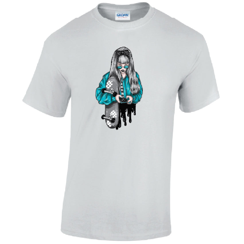 Blue Skater Girl Mens Cotton T-Shirt 5 sizes 3 Colours Available Printed MT31