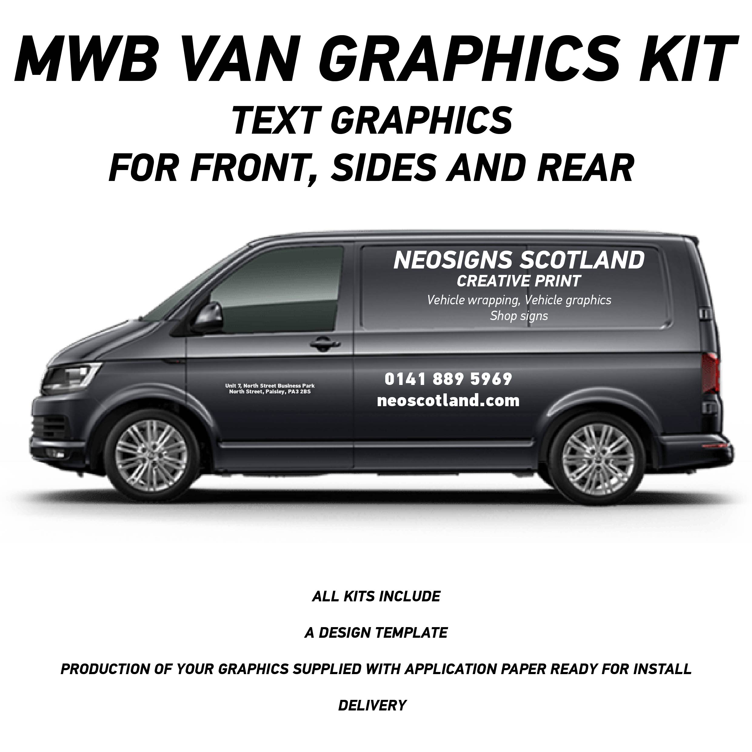 VAN03 Mwb Van Graphics Kit Sign Writing Vehicle lettering Livery signs Text only