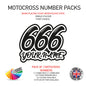 MXSC02 3 x Custom Race Numbers and Name Vinyl Stickers Motorbike Motorcross Quad