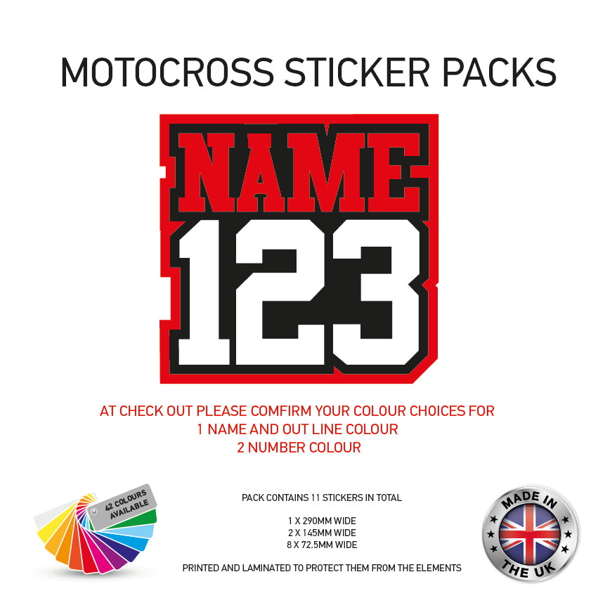 MXSP01-10 Motocross Personalised Name and Number Stickers Moto X Graphics Decal