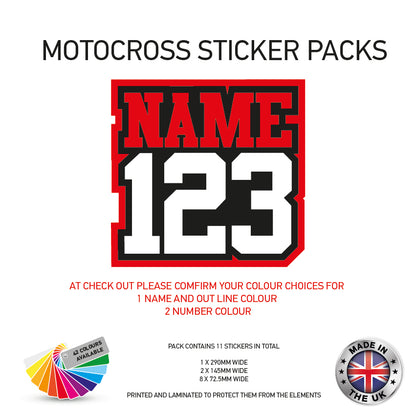 MXSP01 Motocross Personalised Name and Number Stickers Moto X Graphics Decal