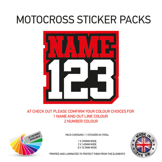 MXSP01 Motocross Personalised Name and Number Stickers Moto X Graphics Decal