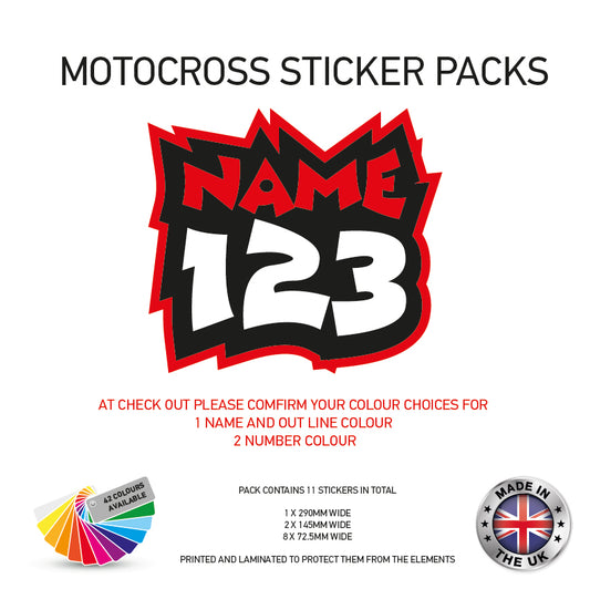 MXSP02 Motocross Personalised Name and Number Stickers Moto X Graphics Decal