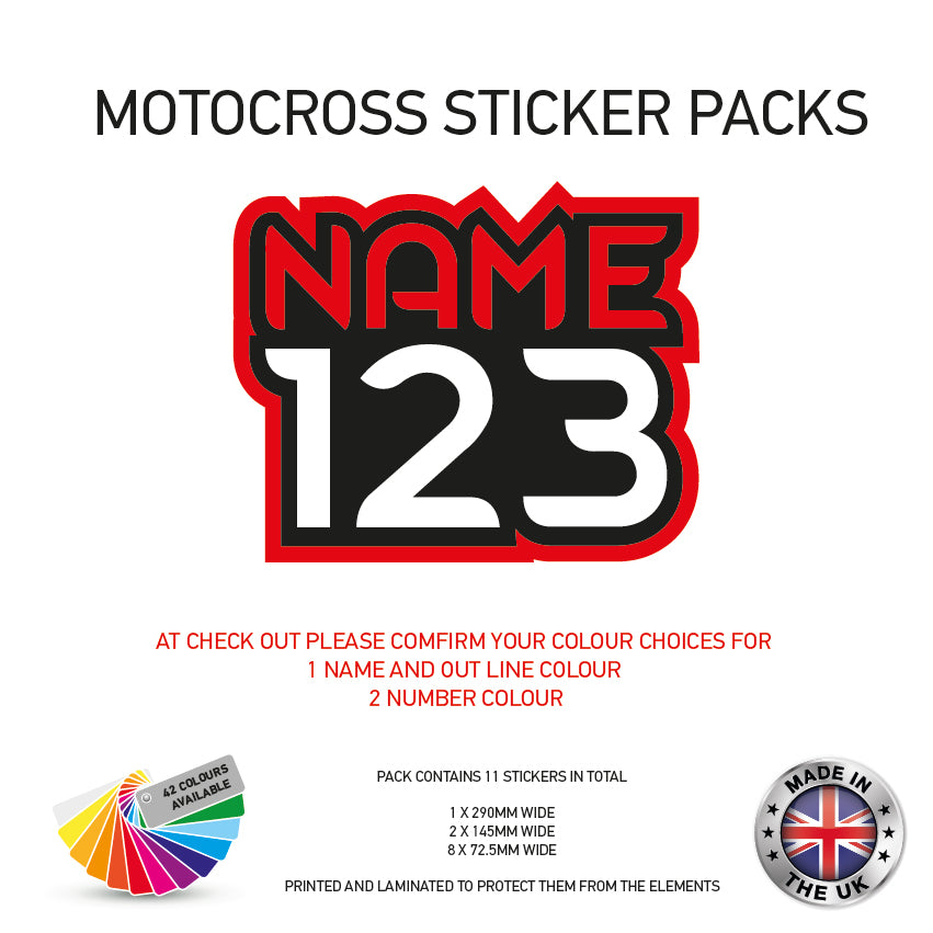 MXSP01-10 Motocross Personalised Name and Number Stickers Moto X Graphics Decal