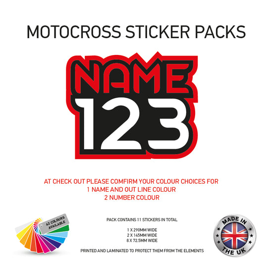 MXSP03 Motocross Personalised Name and Number Stickers Moto X Graphics Decal