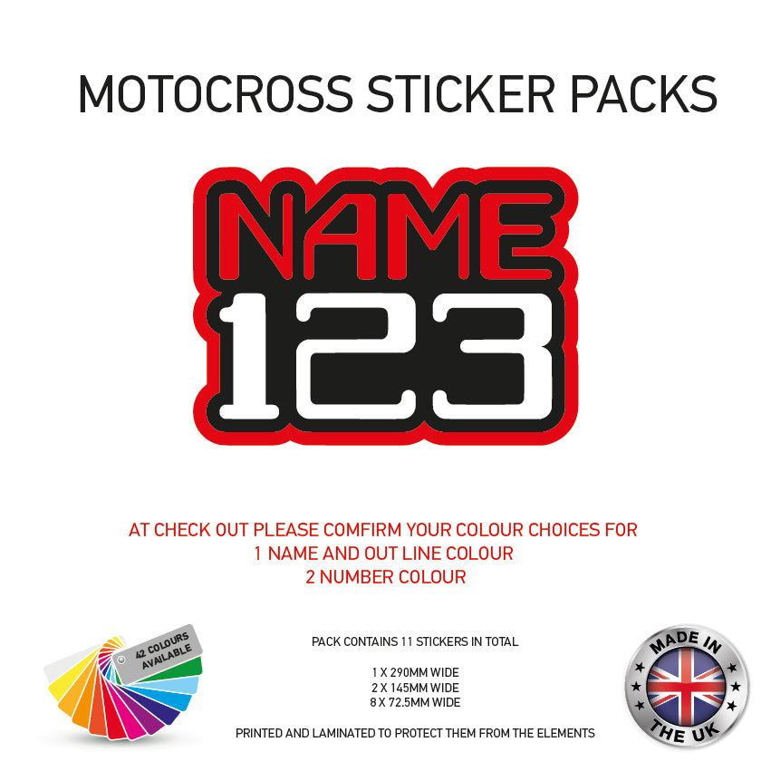 MXSP01-10 Motocross Personalised Name and Number Stickers Moto X Graphics Decal