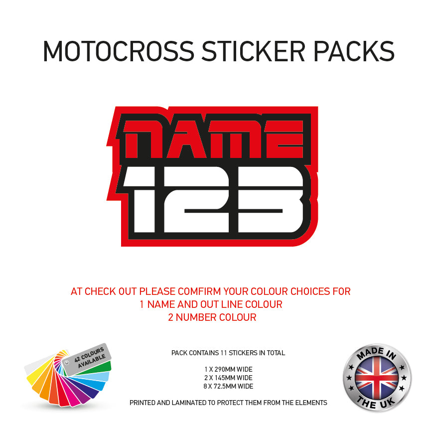 MXSP01-10 Motocross Personalised Name and Number Stickers Moto X Graphics Decal