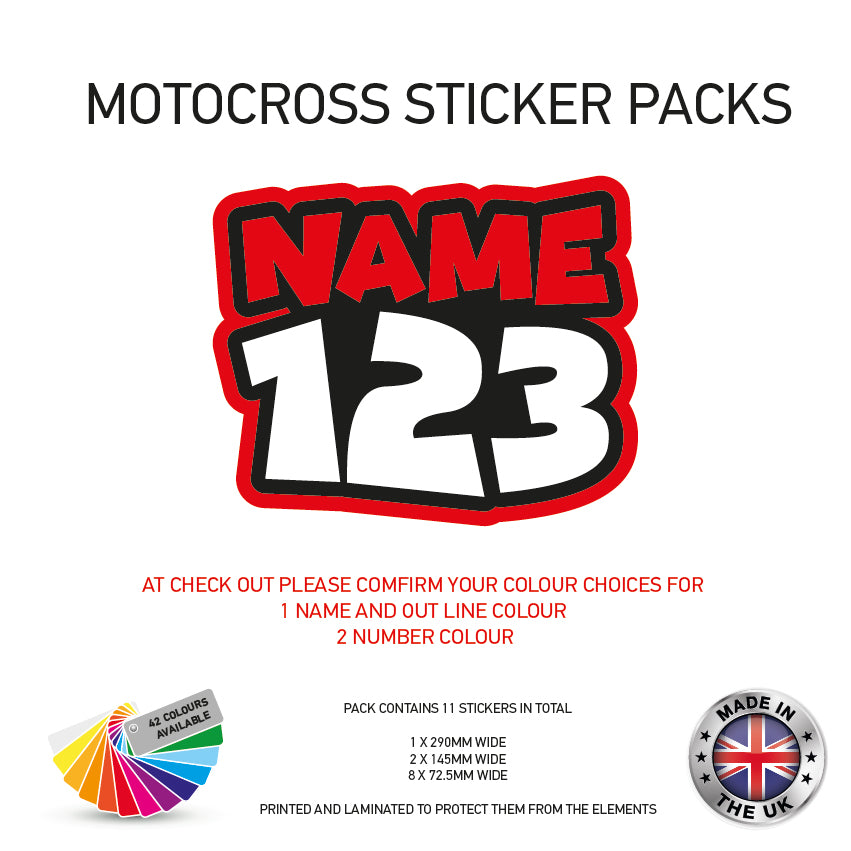 MXSP01-10 Motocross Personalised Name and Number Stickers Moto X Graphics Decal