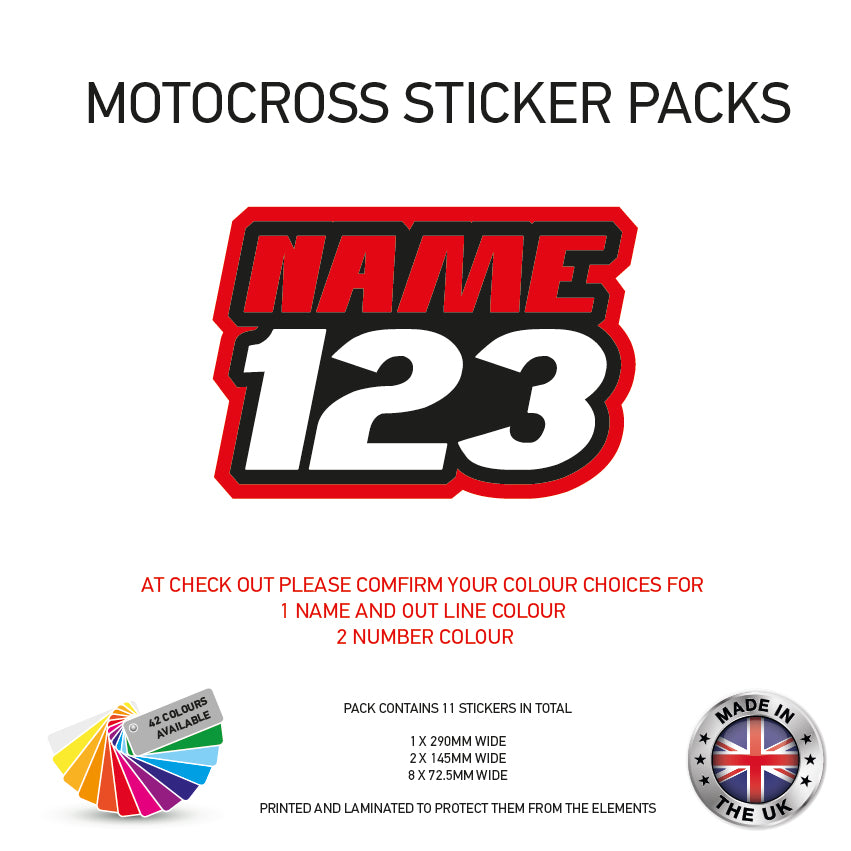 MXSP01-10 Motocross Personalised Name and Number Stickers Moto X Graphics Decal