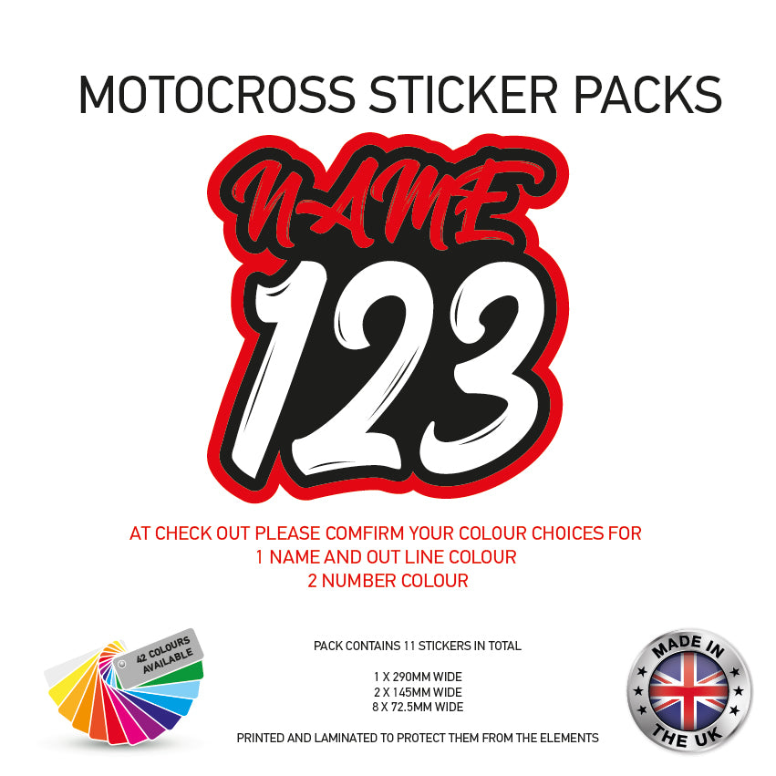 MXSP01-10 Motocross Personalised Name and Number Stickers Moto X Graphics Decal