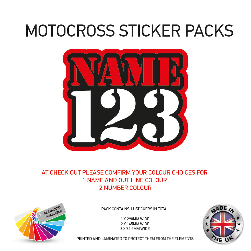 MXSP01-10 Motocross Personalised Name and Number Stickers Moto X Graphics Decal