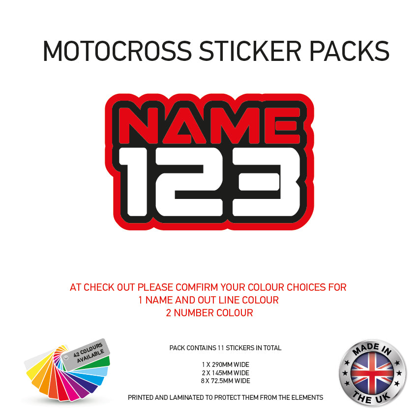 MXSP01-10 Motocross Personalised Name and Number Stickers Moto X Graphics Decal