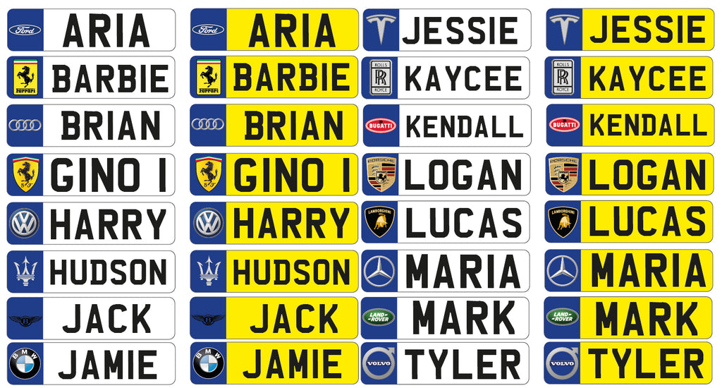 RIDE03 Kids Personalised Number Plates Front And Back Children Ride On Car Self Adhesive Vinyl Sticker