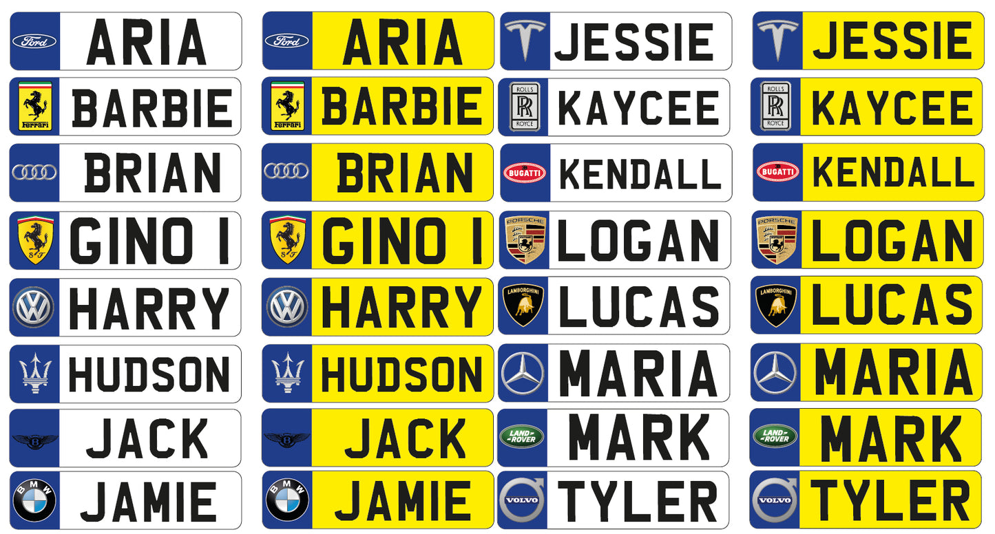 RIDE03 Kids Personalised Number Plates Front And Back Children Ride On Car Self Adhesive Vinyl Sticker