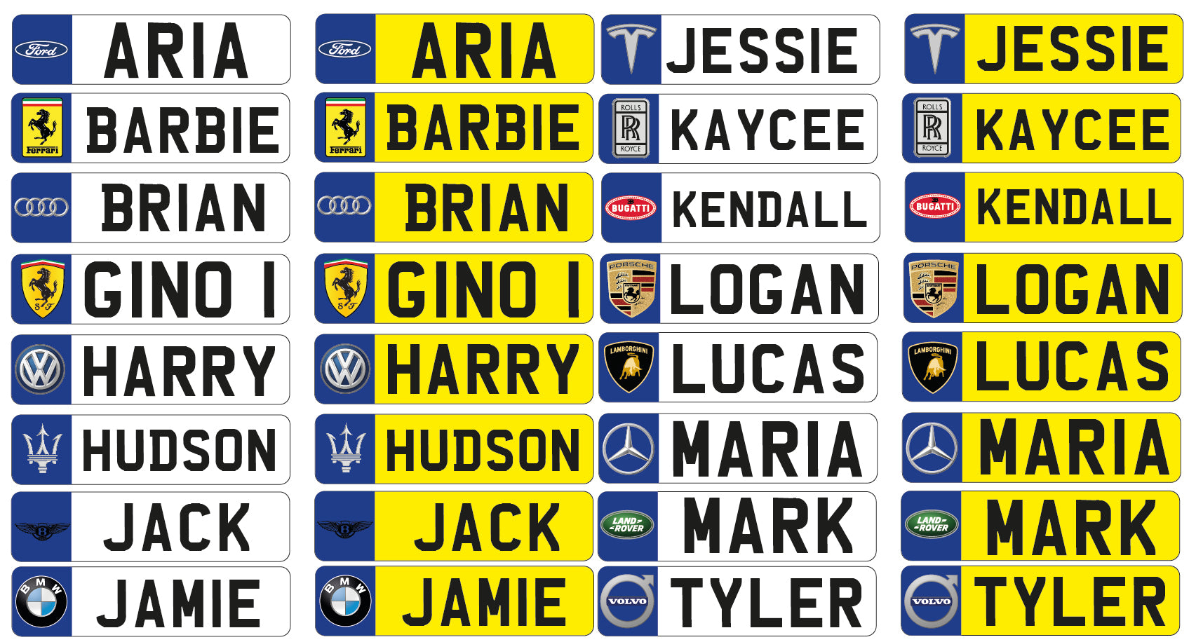 RIDE03 Kids Personalised Number Plates Front And Back with car logo