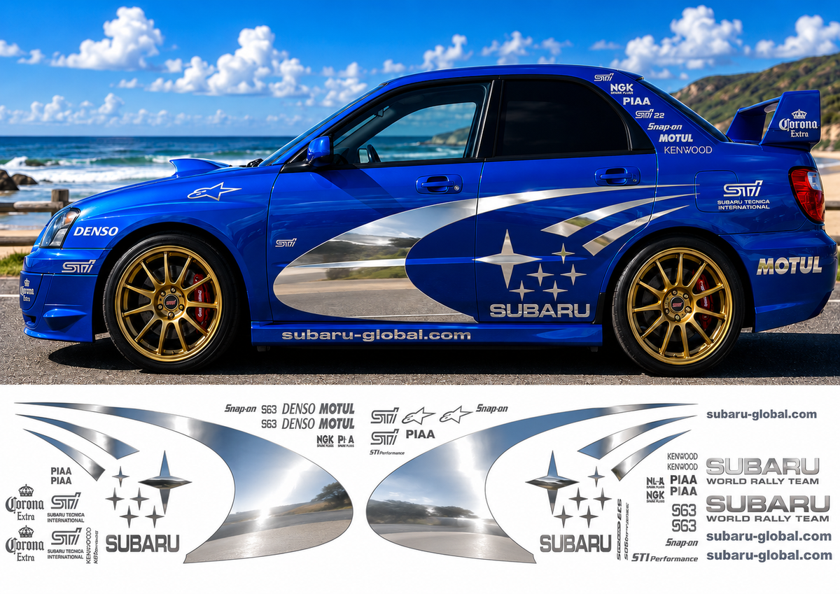 Subaru WRC Rally Kit With Sponsors for Subaru Impreza wrx sti Mirrored Vinyl Only