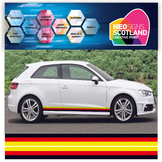 NEO01185 German 3 colour side stipes laminated for Audi A1 sticker graphics decal