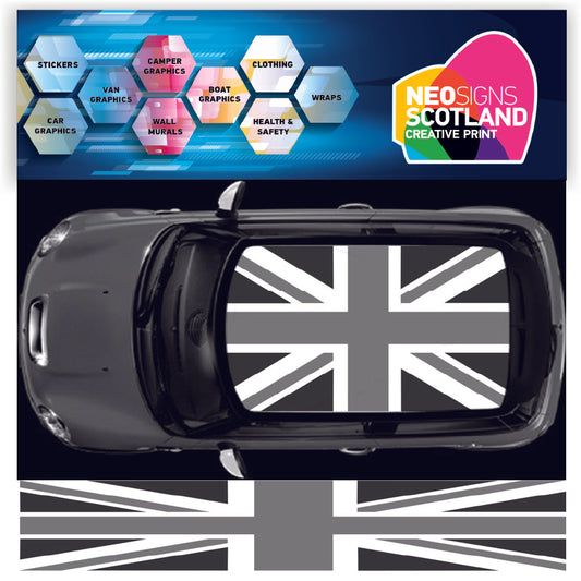 NEO00941C Silver and Gunmetal Union Jack flag roof for mini