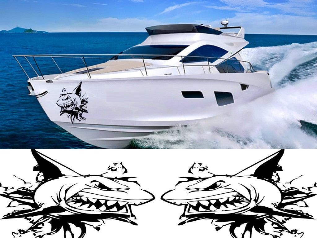 NEO00948 Nasty shark x 2 boat graphics stickers decals custom jestski caravan car