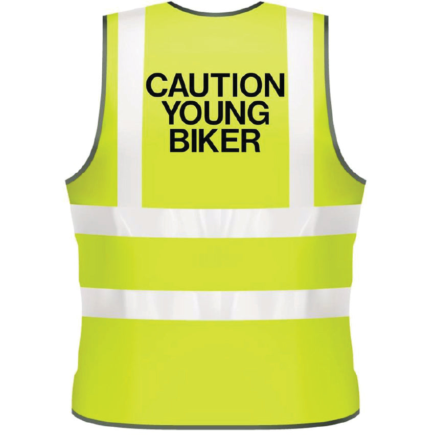 NEO00960 Caution Young Biker Adults Hi-Viz Vests