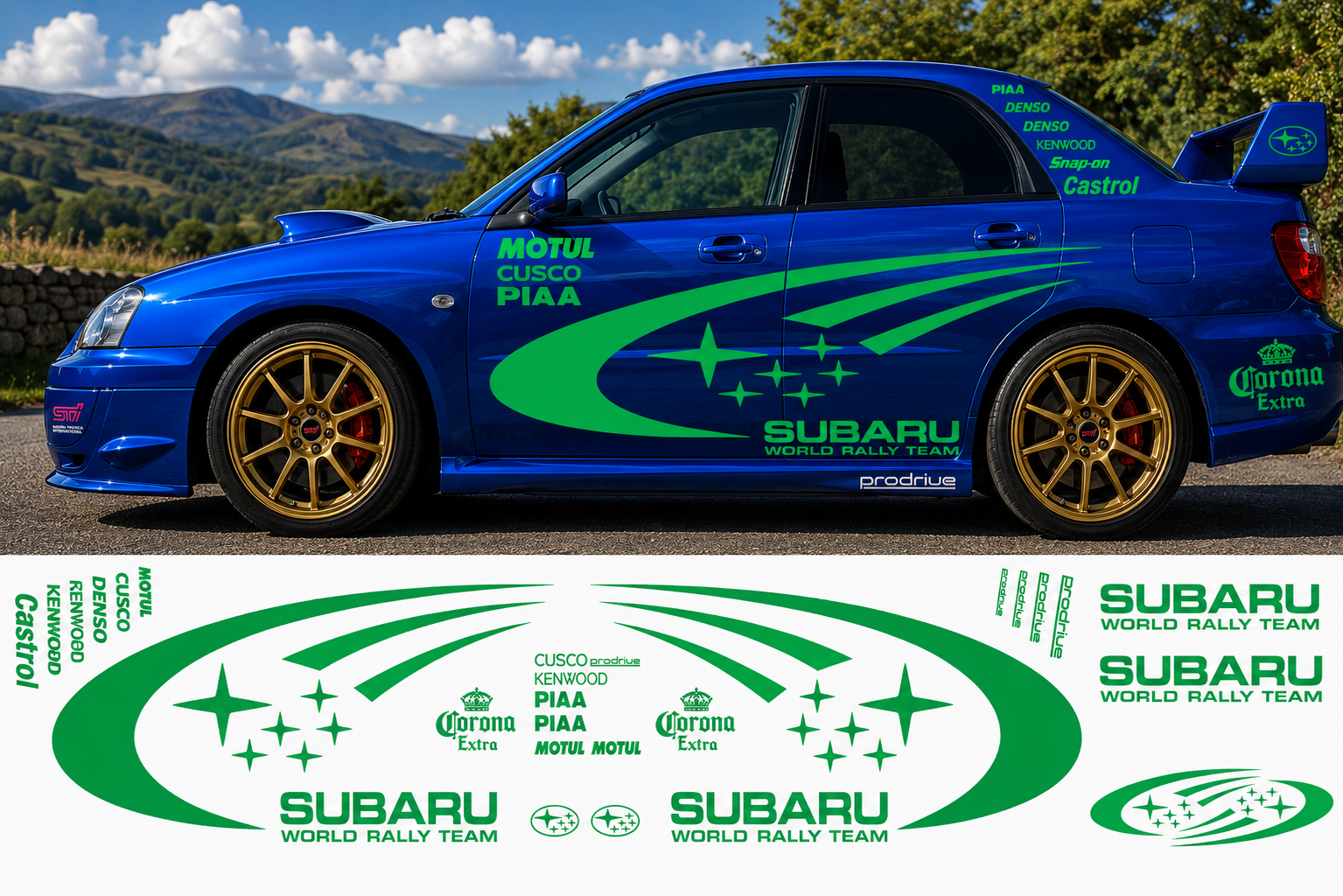 Subaru World Rally Kit With Sponsors for Subaru Impreza wrx sti Fluorescent Vinyl Only