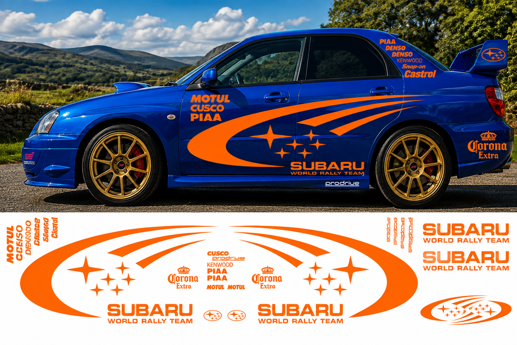 Subaru World Rally Kit With Sponsors for Subaru Impreza wrx sti Fluorescent Vinyl Only