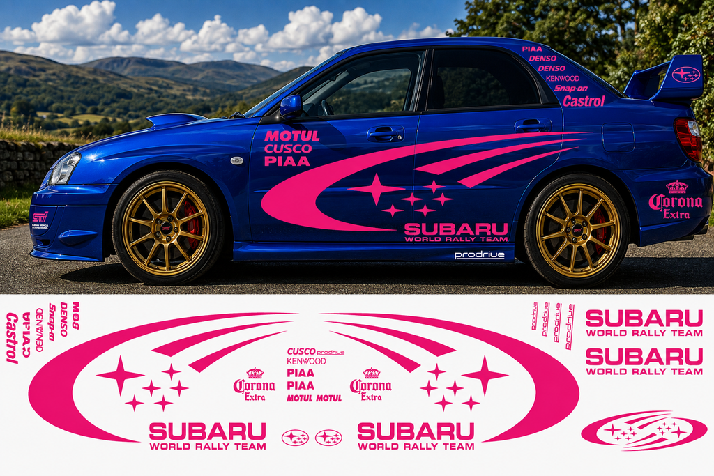 Subaru World Rally Kit With Sponsors for Subaru Impreza wrx sti Fluorescent Vinyl Only