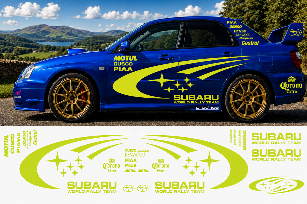 Subaru World Rally Kit With Sponsors for Subaru Impreza wrx sti Fluorescent Vinyl Only