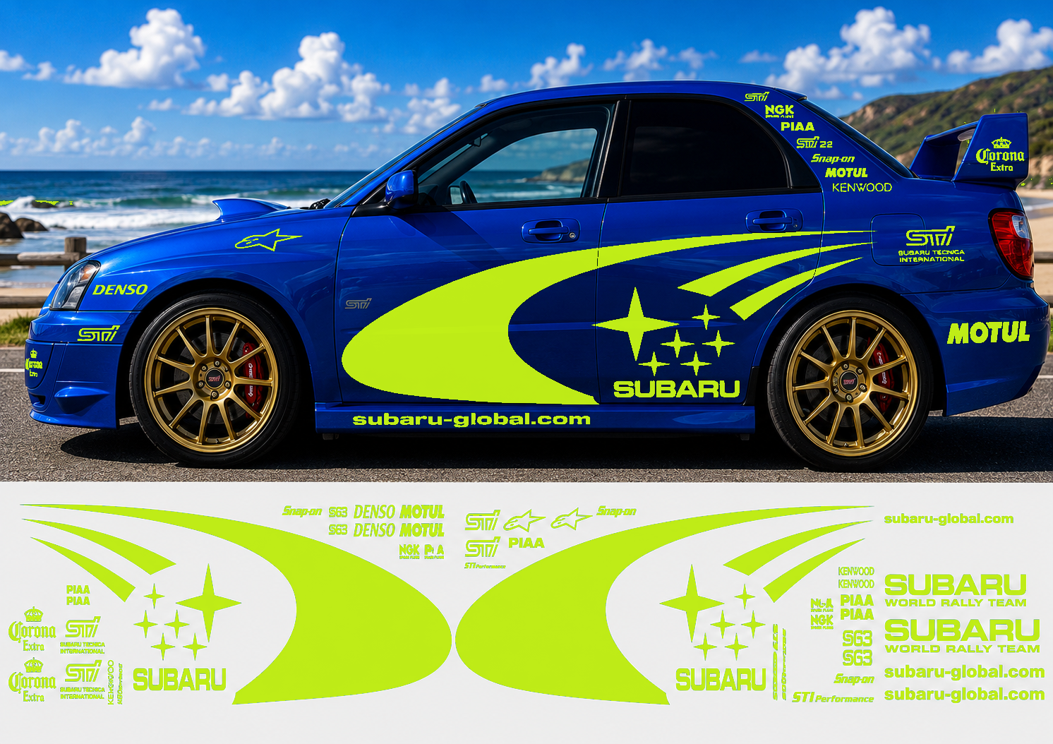 Subaru WRC Rally Kit With Sponsors for Subaru Impreza wrx sti Fluorescent Vinyl Only