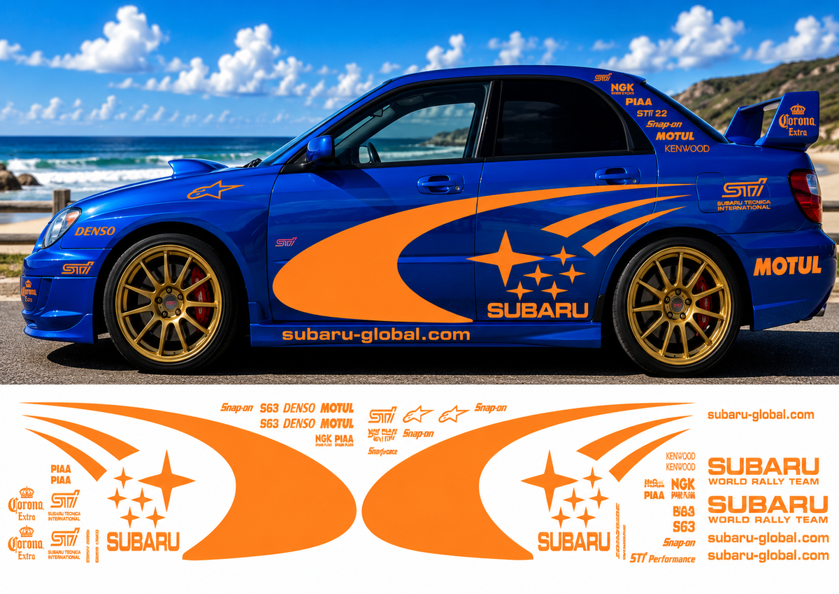 Subaru WRC Rally Kit 3 With Sponsors for Subaru Impreza Fluorescent Vinyl Only