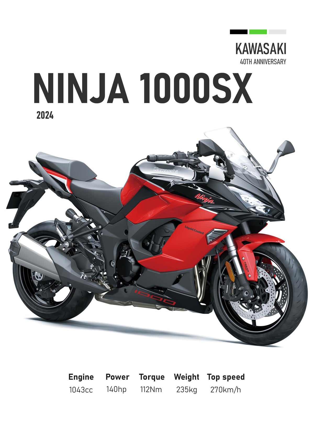 Kawasaki Ninja 1000 SX (2024) Red Motorbike Poster Printed | Premium Waterproof & Tear Resistant Full Colour Posters