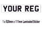 NNP01 Standard Number Plate Stick On - Bonnet Bumper Caravan - Show Fun Sticker