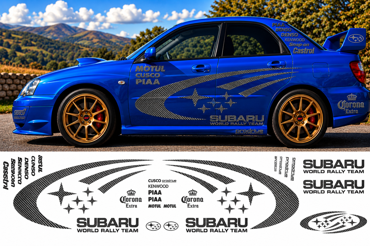 Subaru World Rally Kit 2 With Sponsors for Subaru Impreza Carbon Fibre Vinyl Only