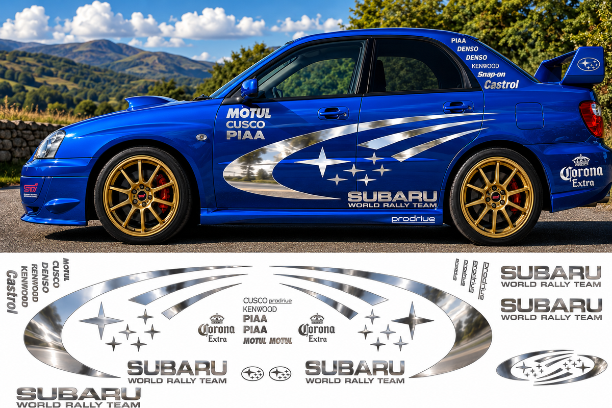 Subaru World Rally Kit With Sponsors for Subaru Impreza wrx sti Mirrored Vinyl Only