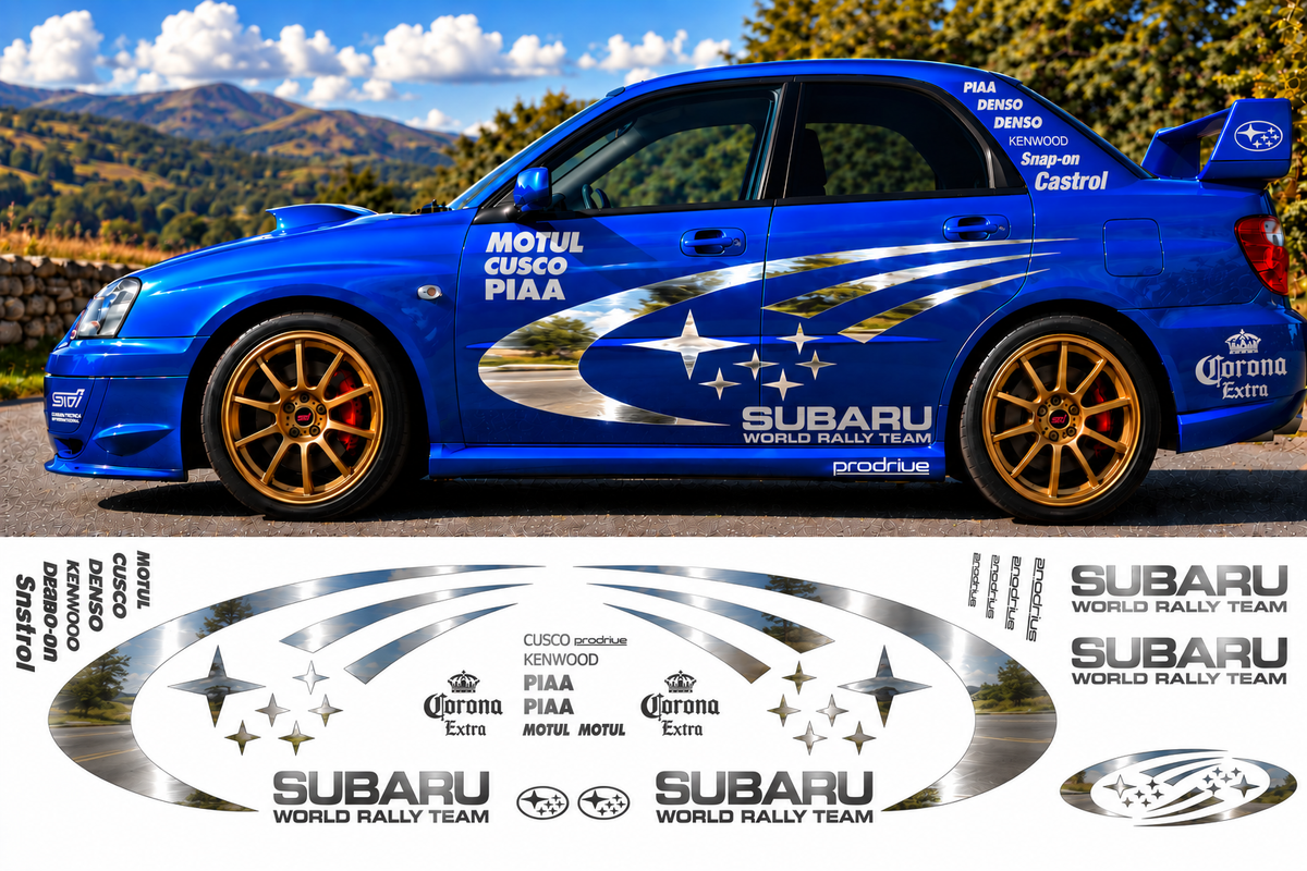 Subaru World Rally Kit With Sponsors for Subaru Impreza wrx sti Mirrored Vinyl Only