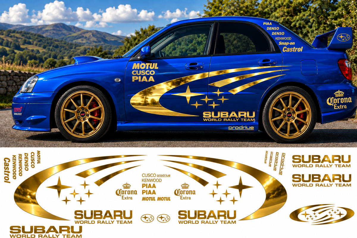 Subaru World Rally Kit With Sponsors for Subaru Impreza wrx sti Mirrored Vinyl Only