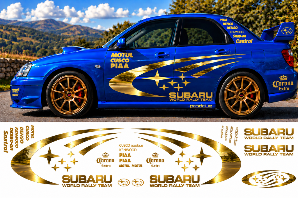 Subaru World Rally Kit With Sponsors for Subaru Impreza wrx sti Mirrored Vinyl Only