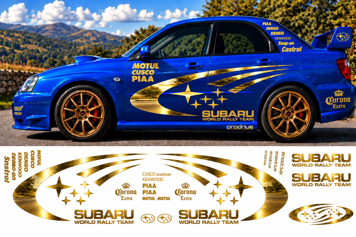 Subaru World Rally Kit With Sponsors for Subaru Impreza wrx sti Mirrored Vinyl Only