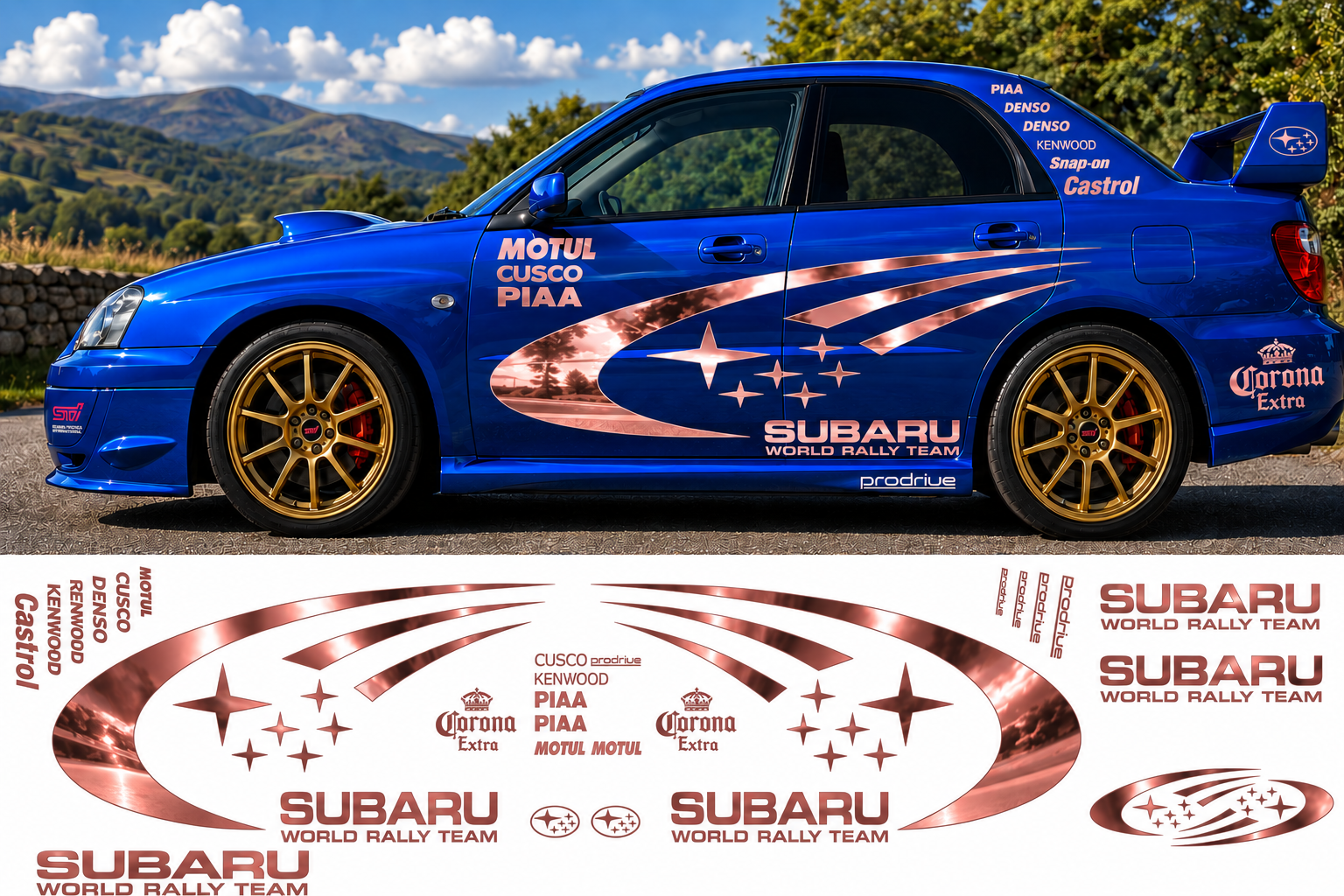 Subaru World Rally Kit With Sponsors for Subaru Impreza wrx sti Mirrored Vinyl Only