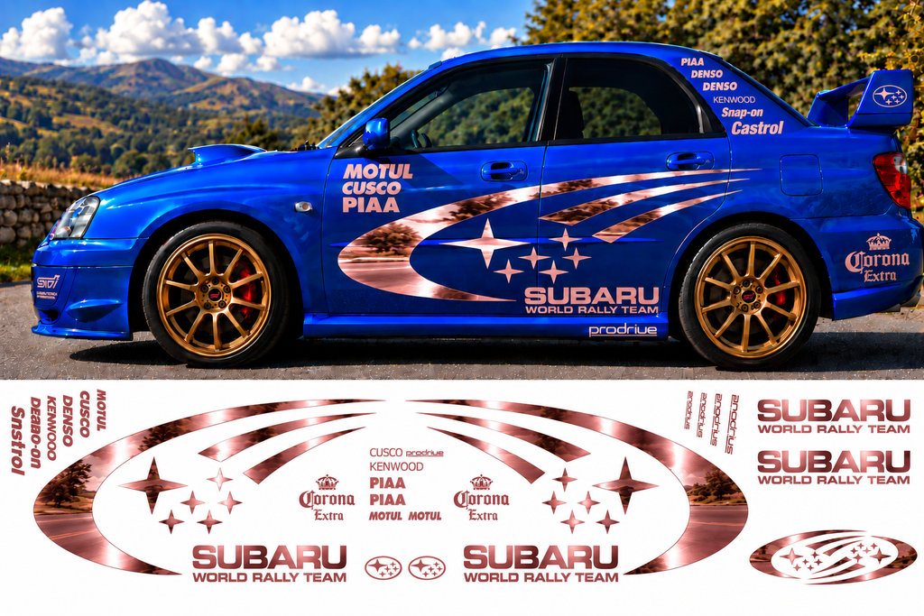 Subaru World Rally Kit With Sponsors for Subaru Impreza wrx sti Mirrored Vinyl Only