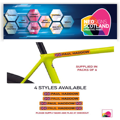 Bike Orange Personalised Bike Frame Name Stickers Cycle Cycling Frame Helmet Decals