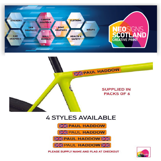 Bike Orange Personalised Bike Frame Name Stickers Cycle Cycling Frame Helmet Decals