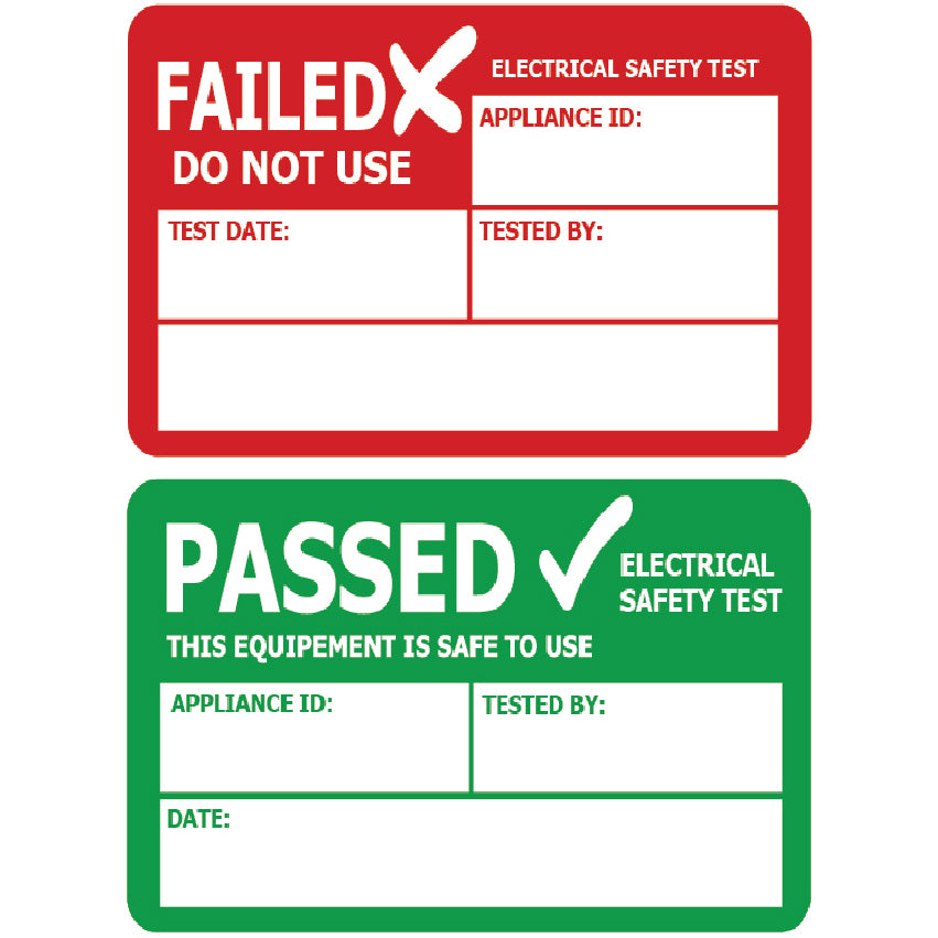 PAT01/02 Pass or Failed Labels Portable Appliance Safety Stickers Vinyl Pat Testing
