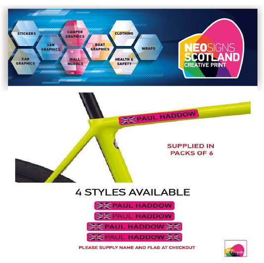 Bike Pink Personalised Bike Frame Name Stickers Cycle Cycling Frame Helmet Decals
